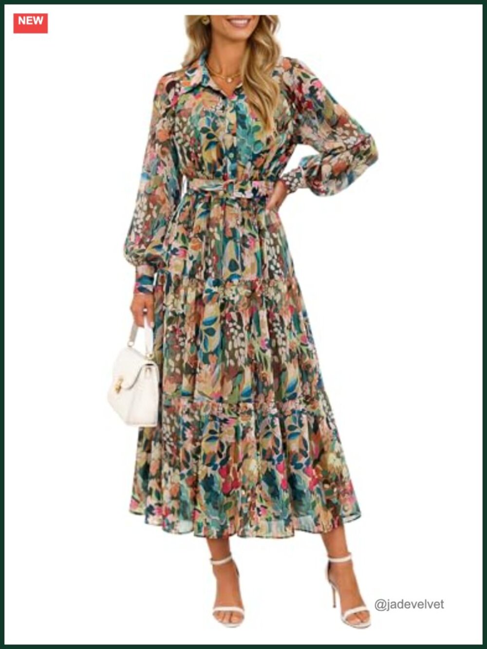 Women's Floral Maxi Dress Long Sleeve V-Neck Button Down Boho Chiffon